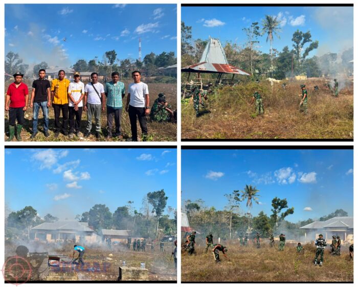 Yonif TP 930/Toda Tebi Bersama Masyarakat Gotong Royong Bersihkan Pasar Lama Anakalang