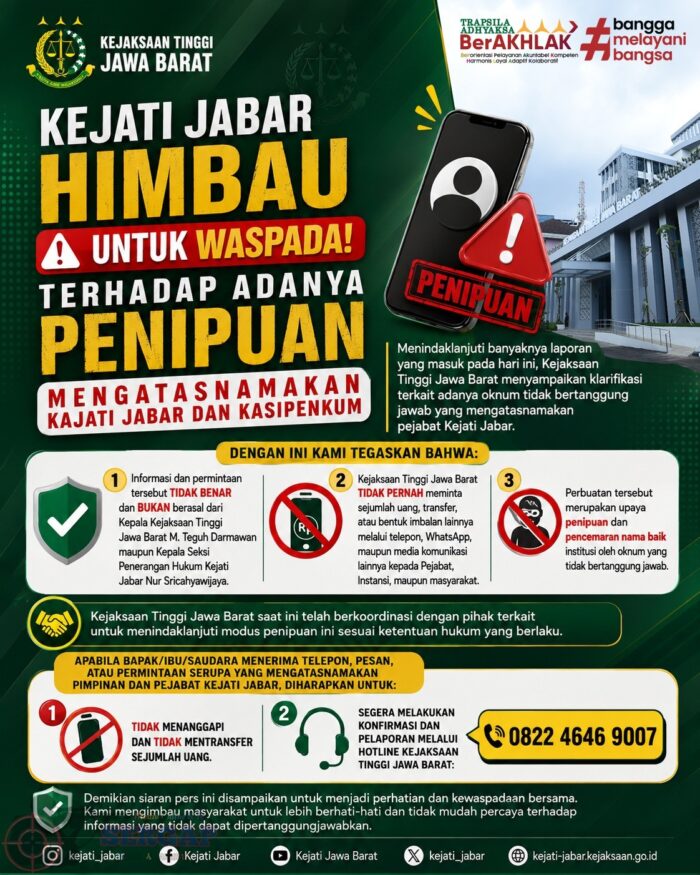 Nama Kajati Jabar Dicatut untuk Menipu, Kejati: Jangan Transfer Uang!