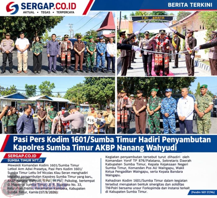 Pasi Pers Kodim 1601/Sumba Timur Hadiri Penyambutan Kapolres Baru AKBP Nanang Wahyudi