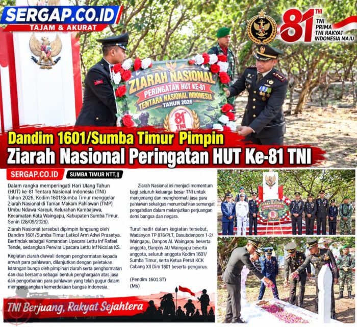 Dandim 1601/Sumba Timur Pimpin Ziarah Nasional Peringatan HUT Ke-81 TNI