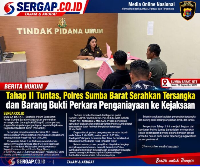 Tahap II Tuntas, Polres Sumba Barat Serahkan Tersangka dan Barang Bukti Perkara Penganiayaan ke Kejaksaan