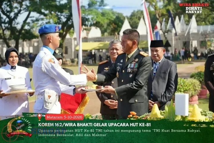 Korem 162/Wira Bhakti Gelar Upacara HUT ke-81, Teguhkan Komitmen TNI Kuat Bersama Rakyat